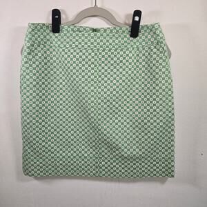 Talbots Womens A Line Green Geometric Pattern Lined Stretch Skirt. Size 8P